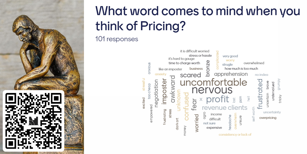 Word Cloud representing the audiences feelings regarding Pricing for Accountants and Bookkeepers which was part of the More than Bookkeeping presentation by Laura Day-Henderson at Accountex London httpswwwaccountexcouklondon